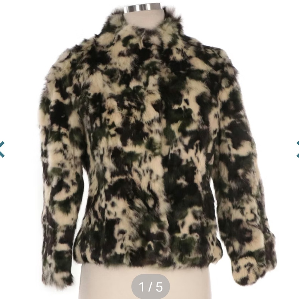 ChaarmCamouflage Print Dyed Rabbit Fur Coat, Green and Black, size medium